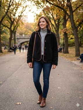 Maurices Black Sherpa Jacket with Brown Trim - Women's Cozy Coat